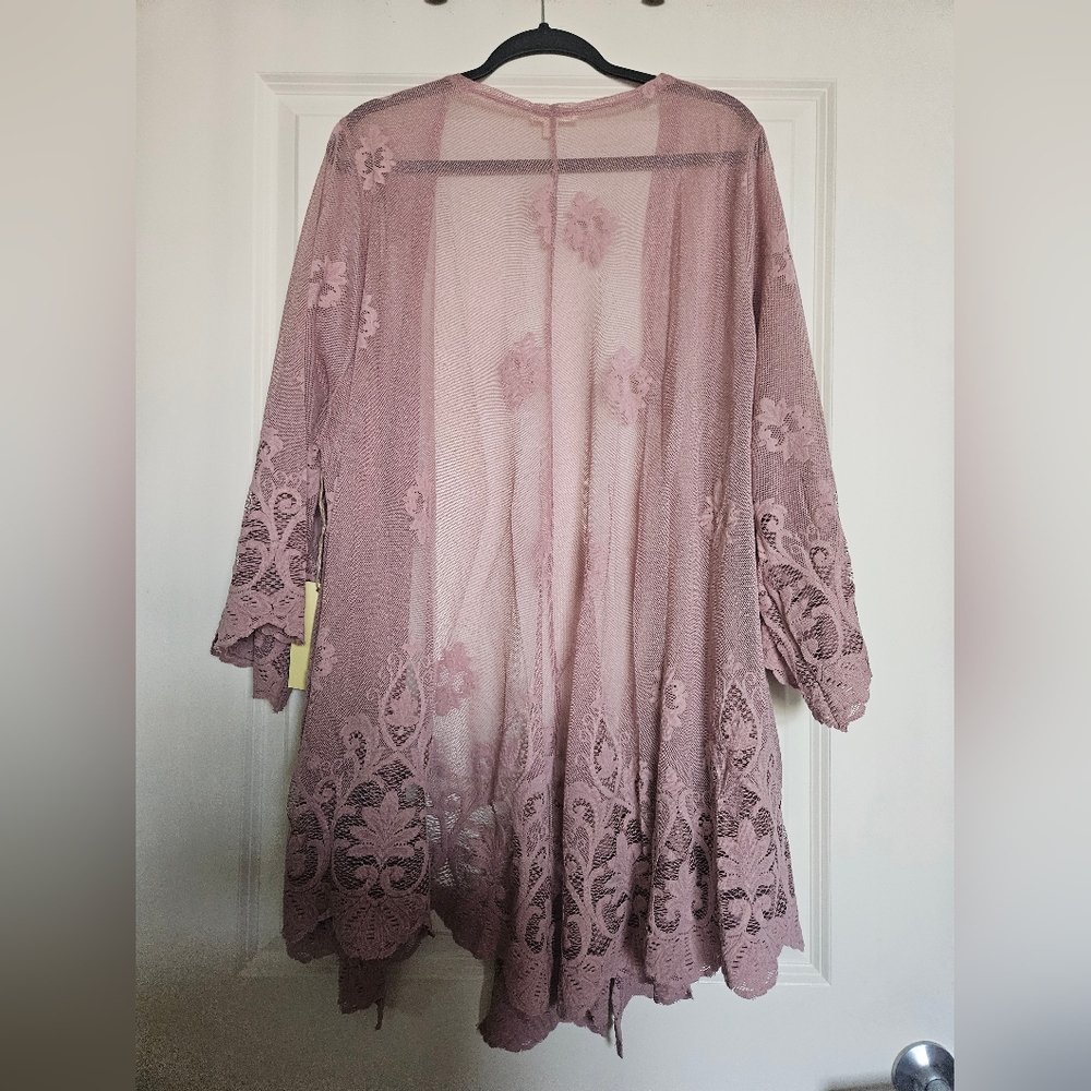 Pink Lace Kimono Cardigan - Picture 2 of 7